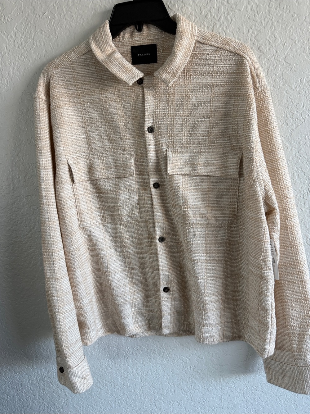 PacSun Cream Textured Button-Front Shirt Jacket